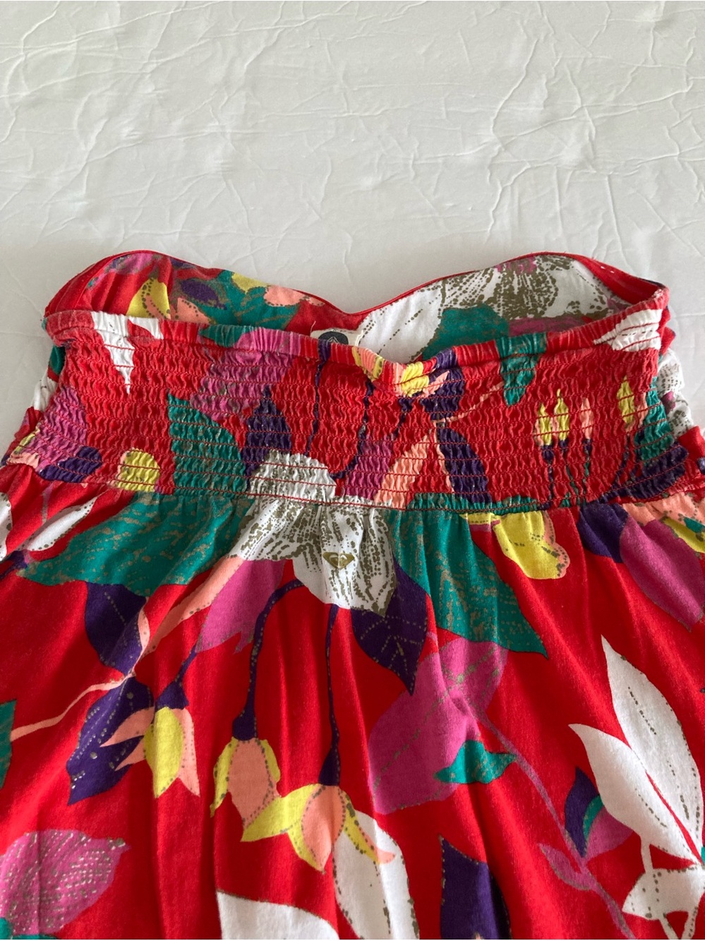 Roxy / Bold  Red tropical print strapless mini Dress - Picture 5 of 7